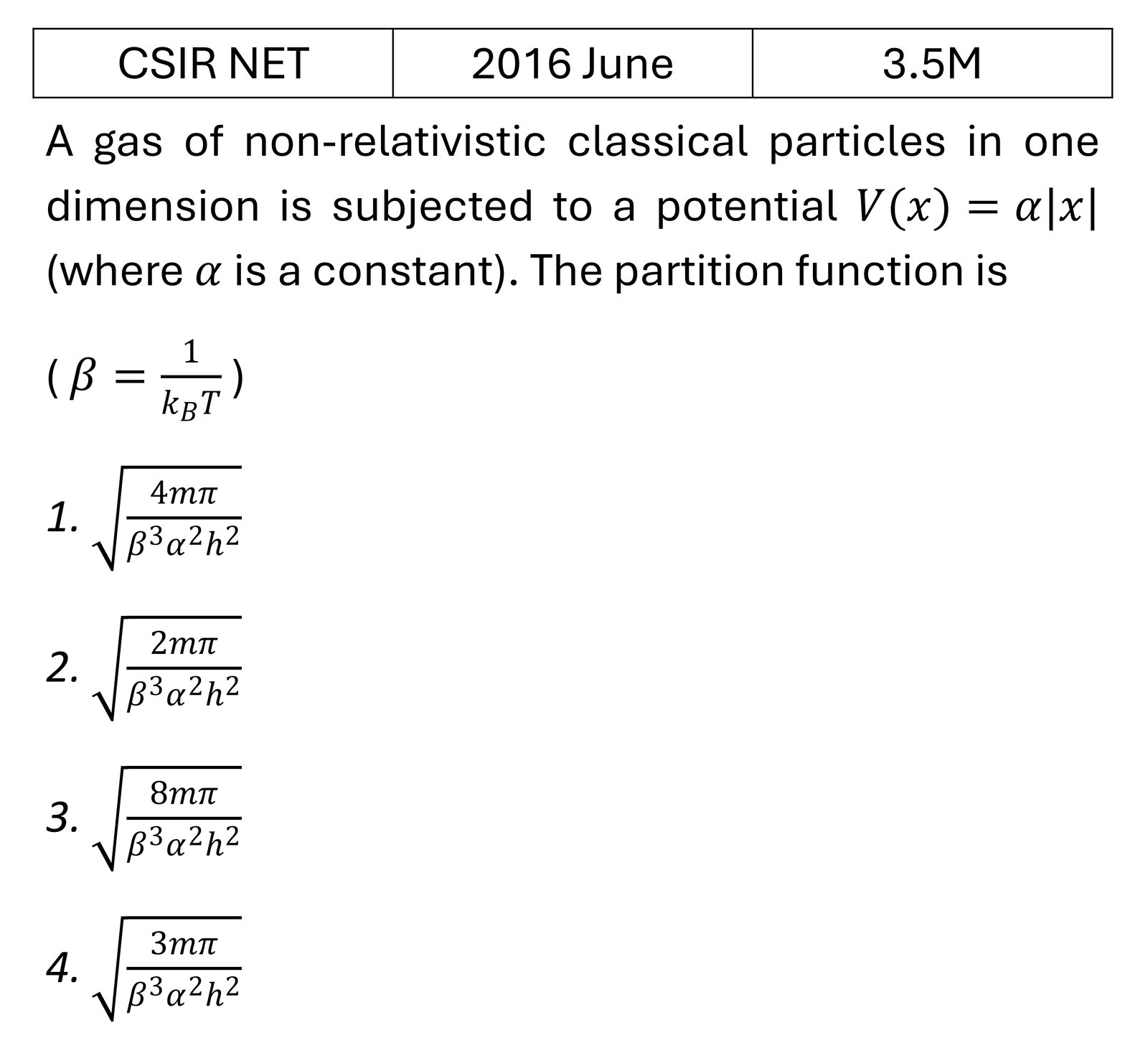 CSIR NET 2016 June Canonical Ensemble previous year question CSIR_2016_June_Q41