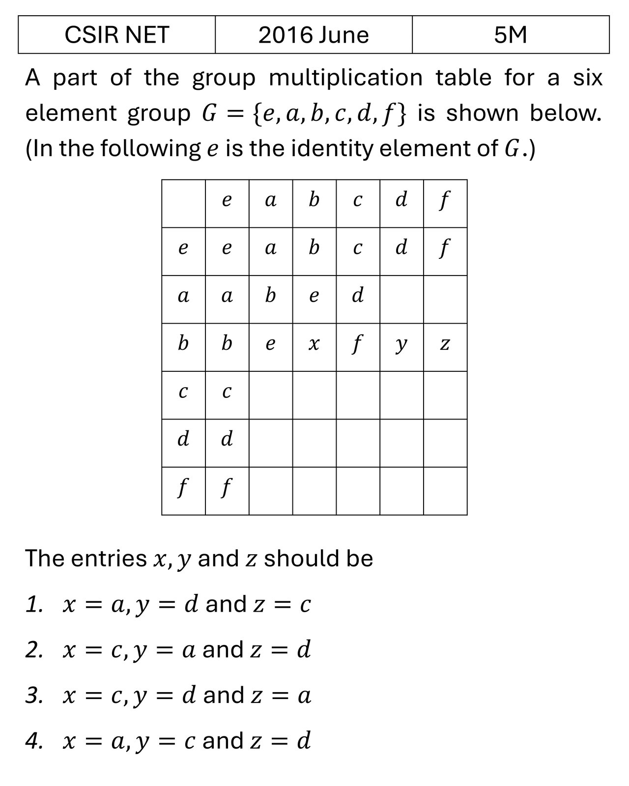CSIR NET 2016 June Group Theory previous year question CSIR_2016_June_Q48