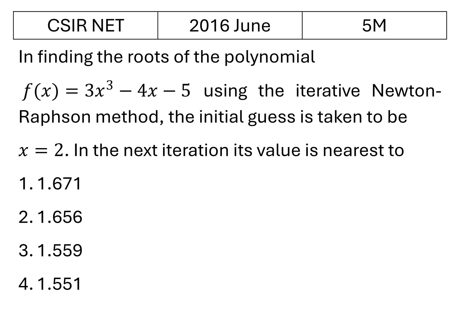 CSIR NET 2016 June Numerical Methods previous year question CSIR_2016_June_Q49