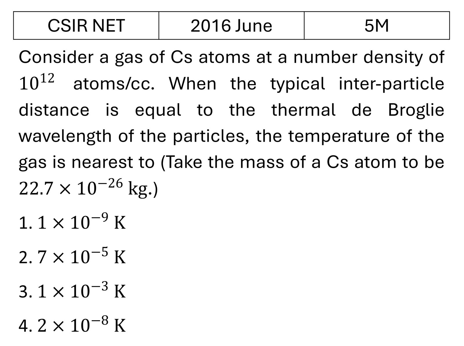 CSIR NET 2016 June Basic Quantum Mechanics previous year question CSIR_2016_June_Q61