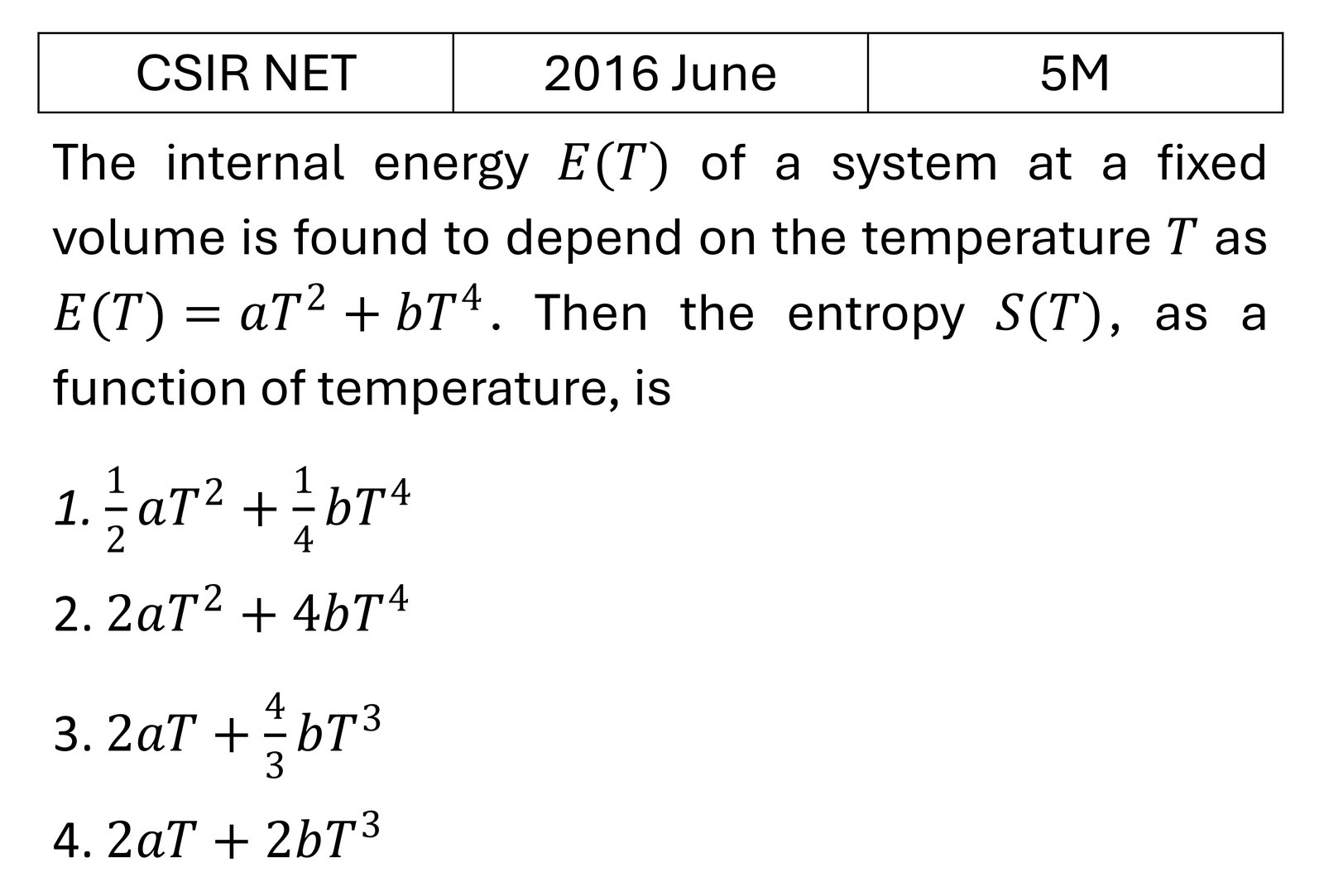 CSIR NET 2016 June Canonical Ensemble previous year question CSIR_2016_June_Q62
