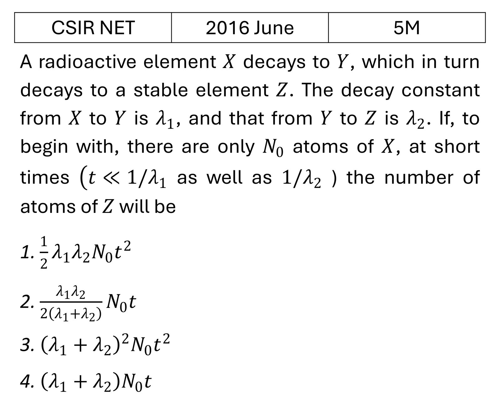 CSIR NET 2016 June Radioactivity previous year question CSIR_2016_June_Q63