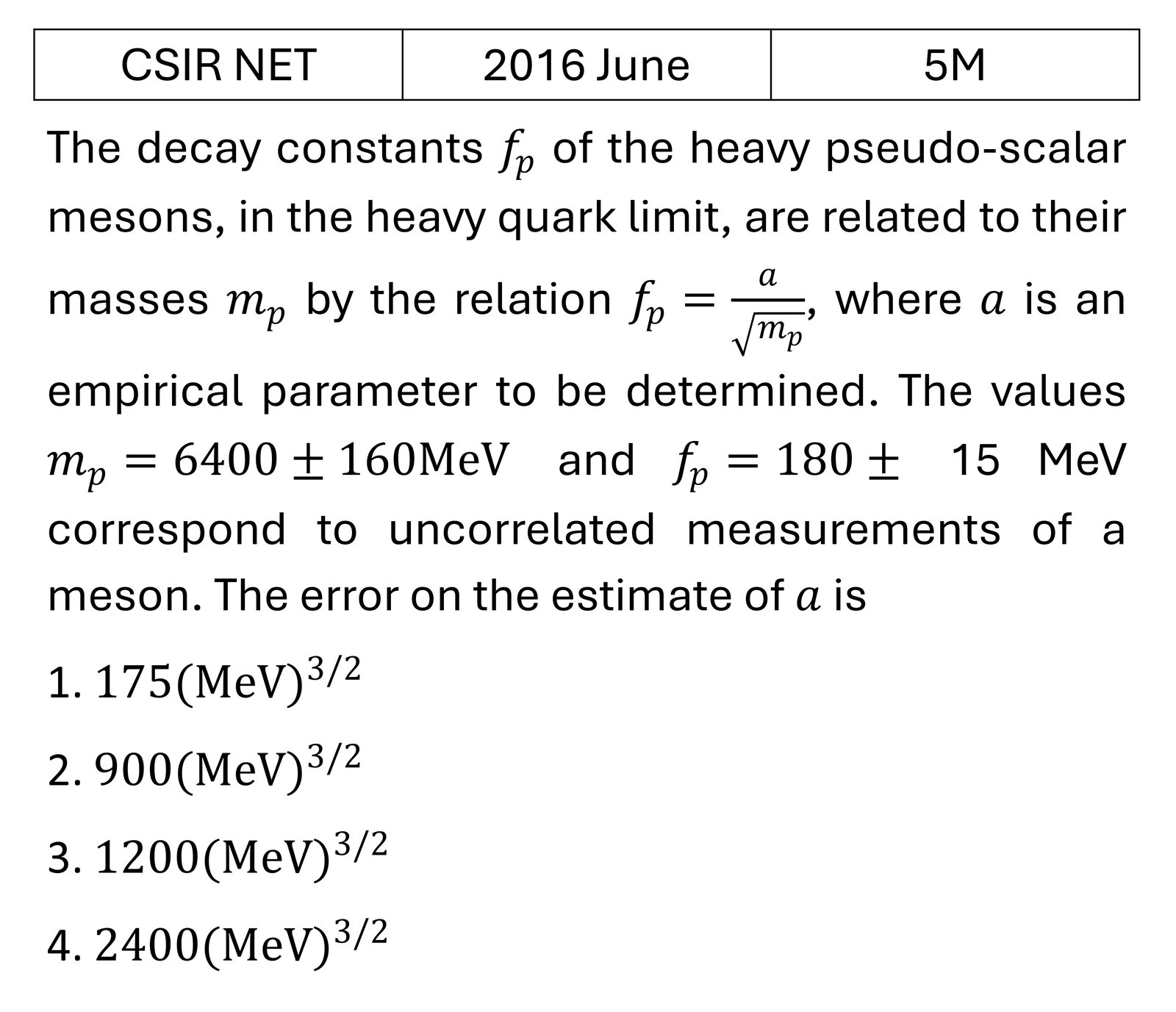 CSIR NET 2016 June Errors , curve fitting and data analysis previous year question CSIR_2016_June_Q66