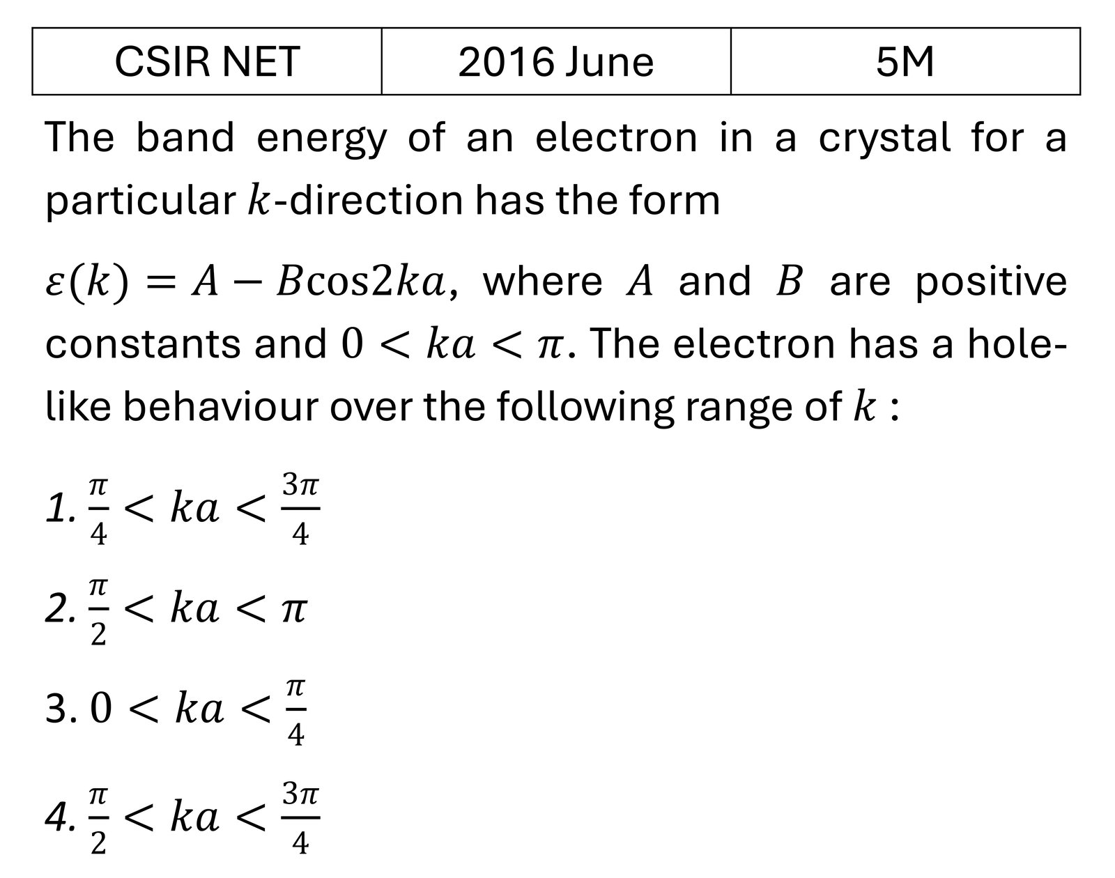 CSIR NET 2016 June Tight binding model previous year question CSIR_2016_June_Q69