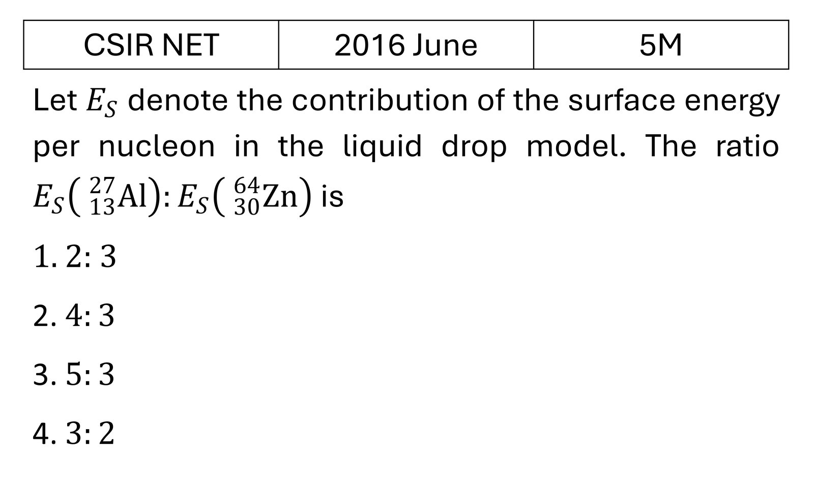 CSIR NET 2016 June Liquid Drop Model previous year question CSIR_2016_June_Q74