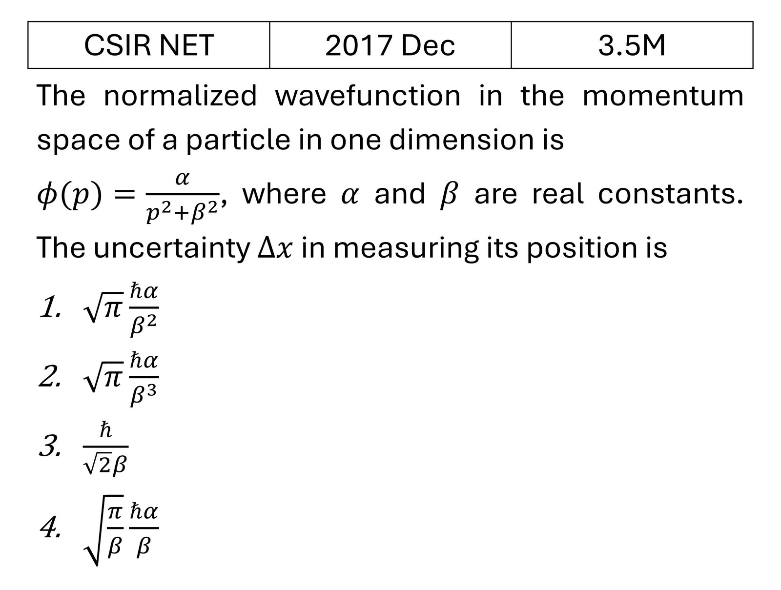 CSIR NET 2017 Dec Basic Quantum Mechanics previous year question CSIR_2017_Dec_Q32