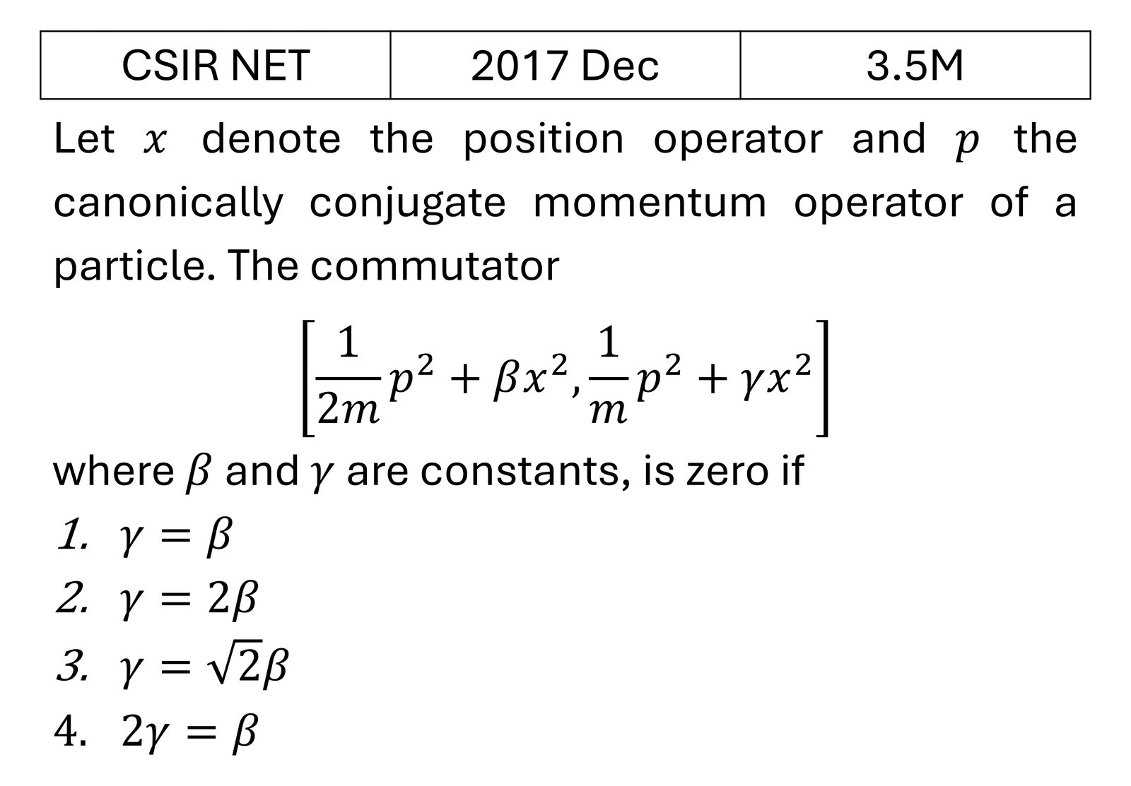 CSIR NET 2017 Dec Basic Quantum Mechanics previous year question CSIR_2017_Dec_Q33