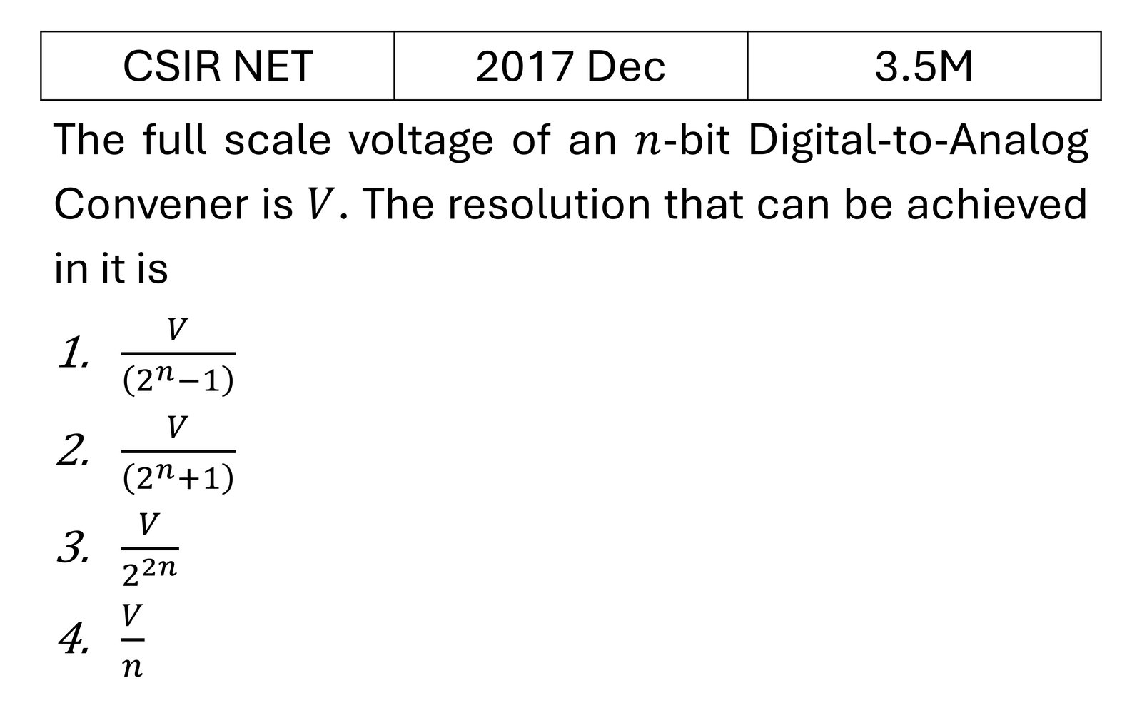 CSIR NET 2017 Dec AD/DA Conversion previous year question CSIR_2017_Dec_Q43