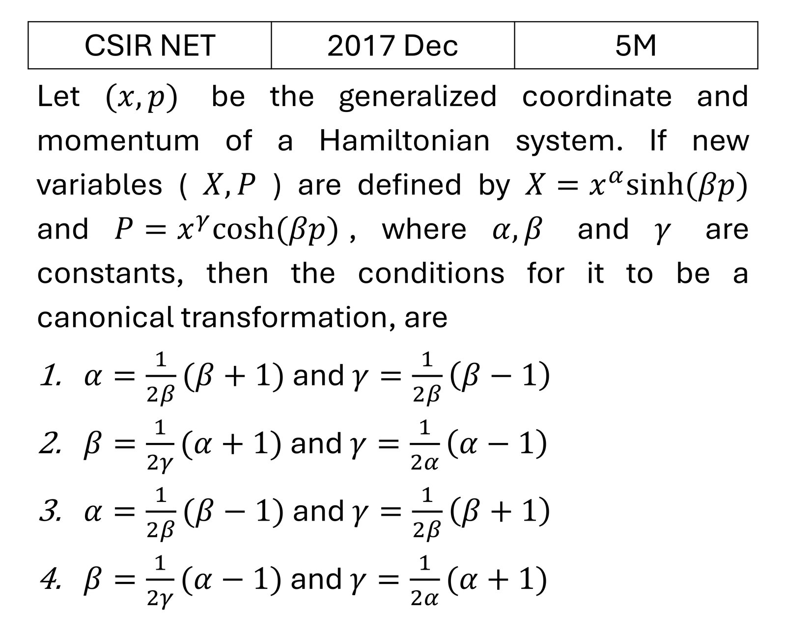 CSIR NET 2017 Dec Canonical transformations previous year question CSIR_2017_Dec_Q51