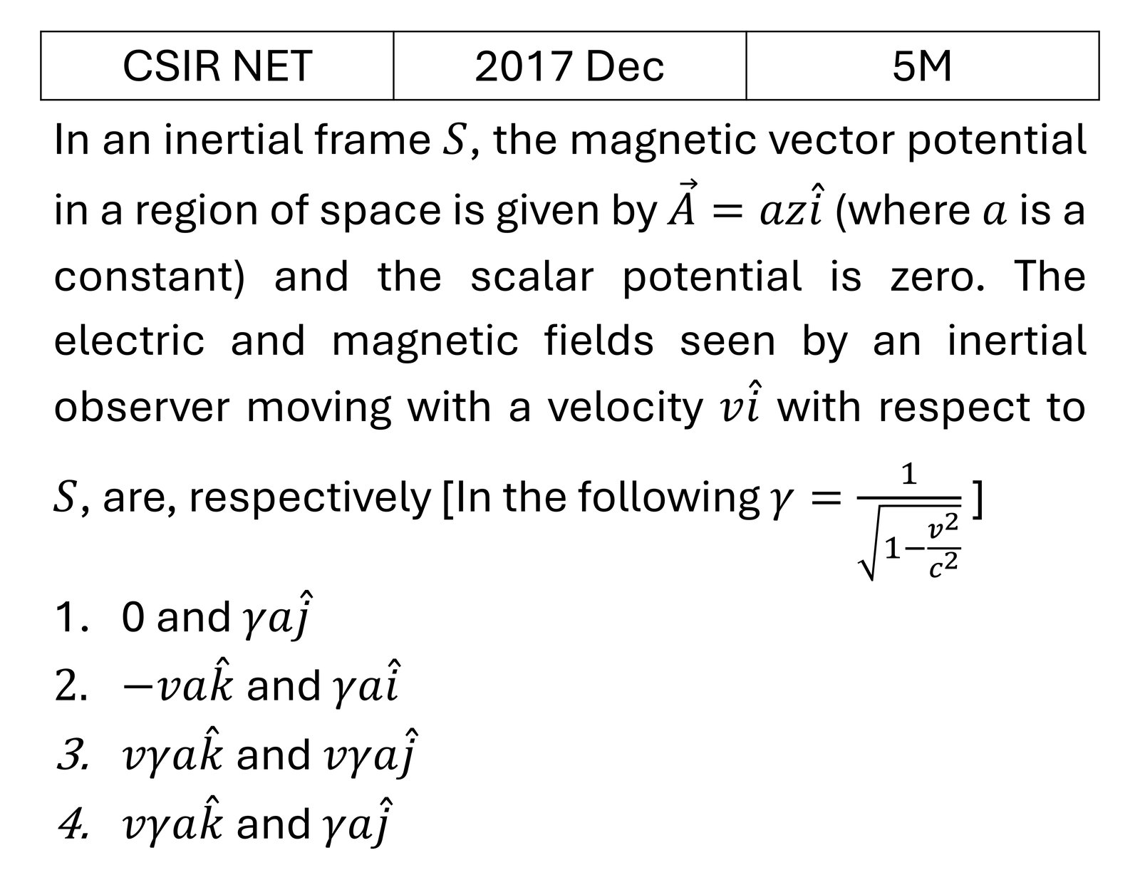 CSIR NET 2017 Dec Special theory of relativity previous year question CSIR_2017_Dec_Q53