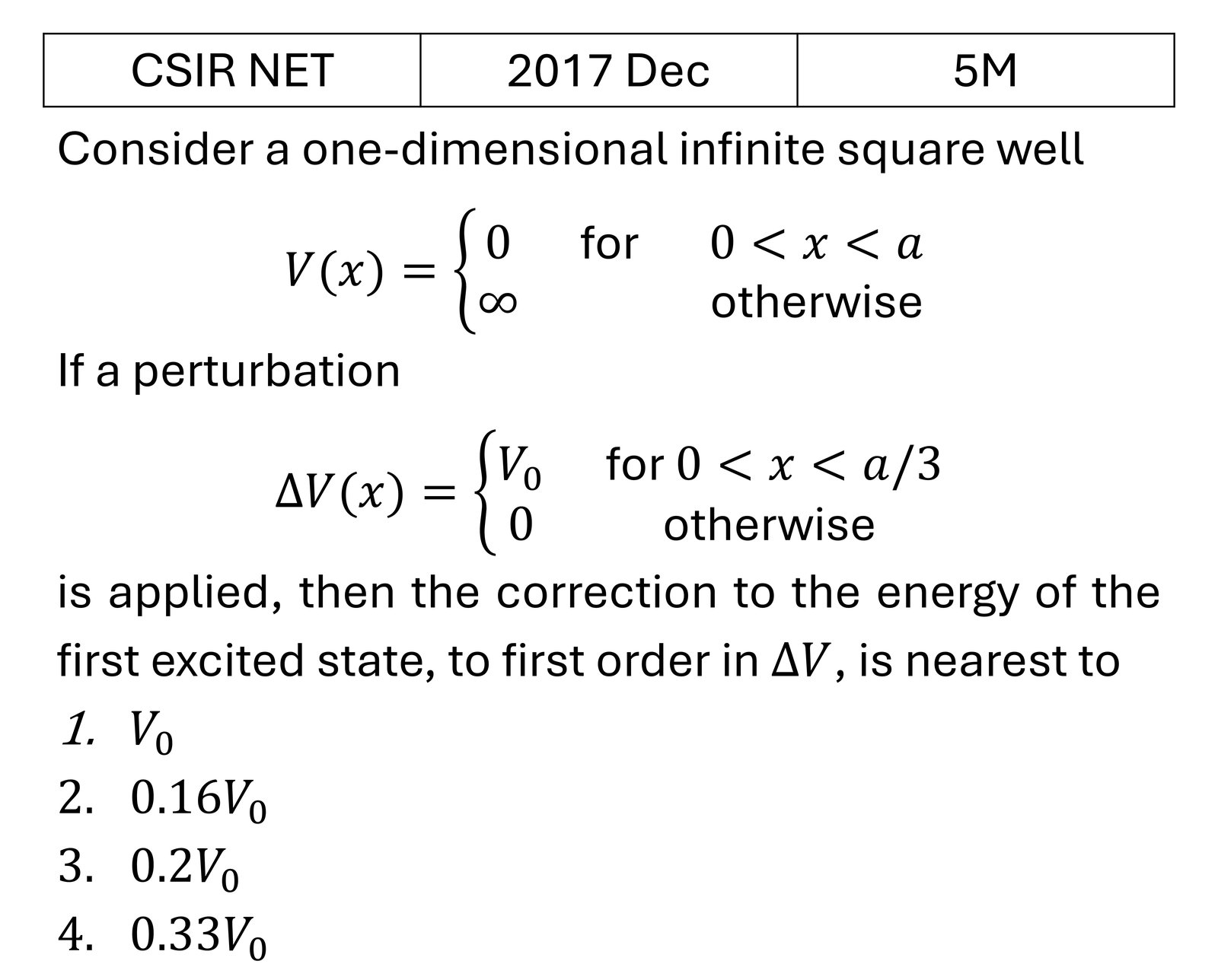 CSIR NET 2017 Dec Pertubation theory previous year question CSIR_2017_Dec_Q58