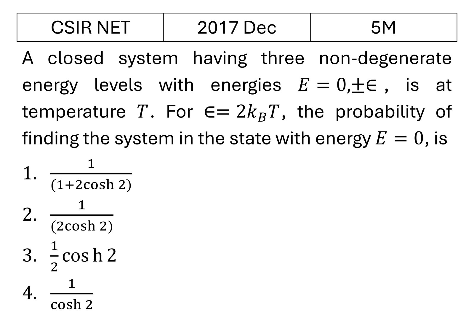 CSIR NET 2017 Dec Canonical Ensemble previous year question CSIR_2017_Dec_Q61