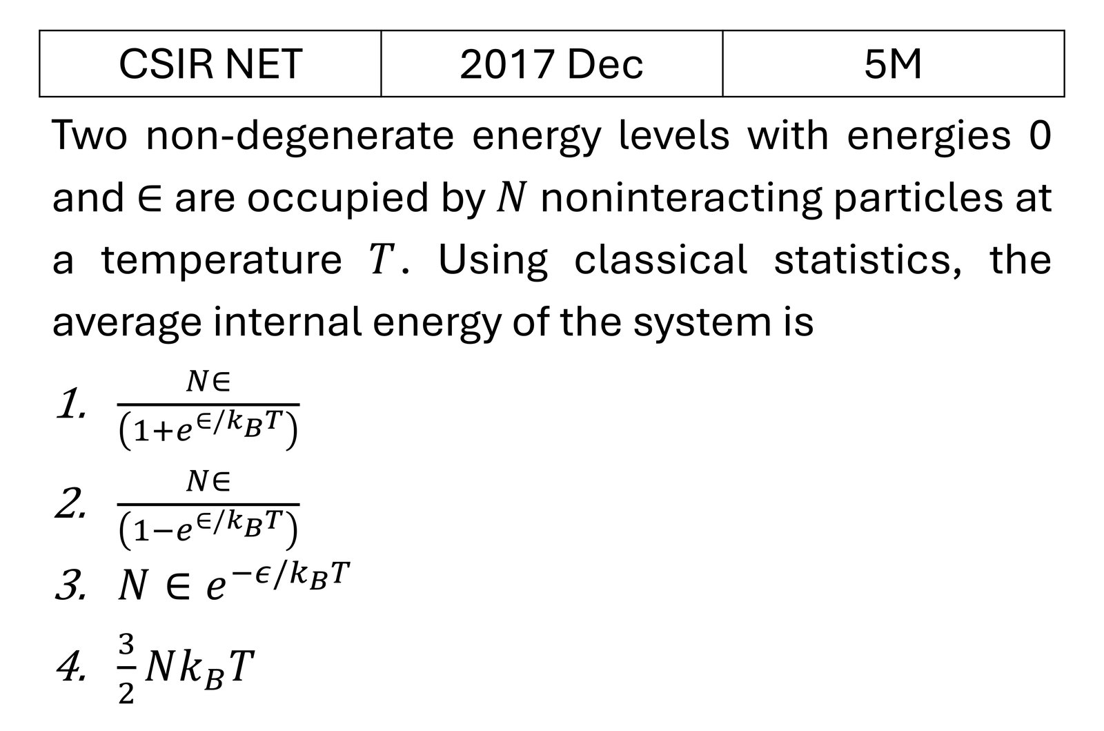 CSIR NET 2017 Dec Canonical Ensemble previous year question CSIR_2017_Dec_Q62