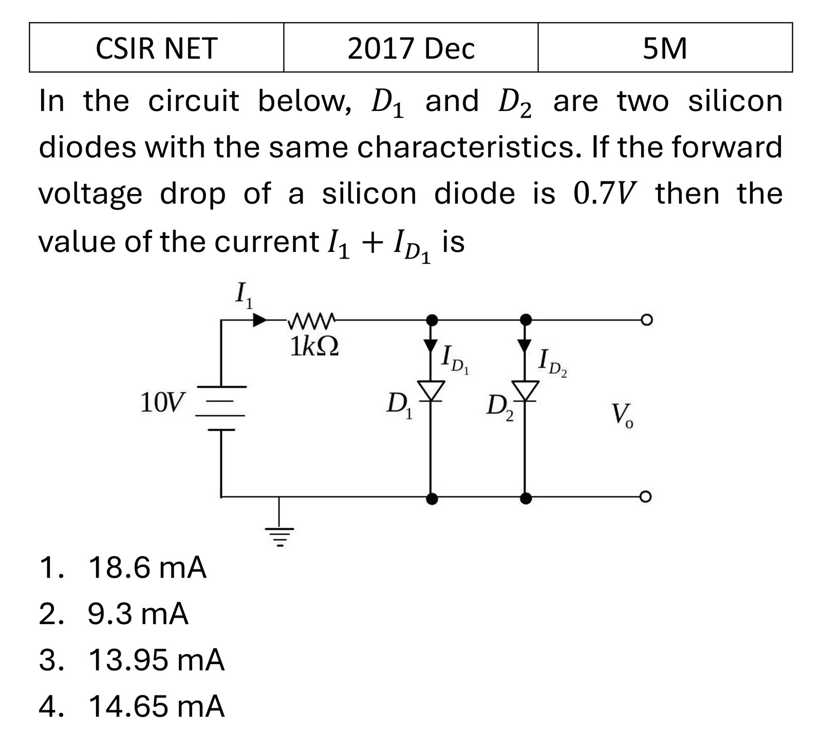 CSIR NET 2017 Dec Diodes previous year question CSIR_2017_Dec_Q63