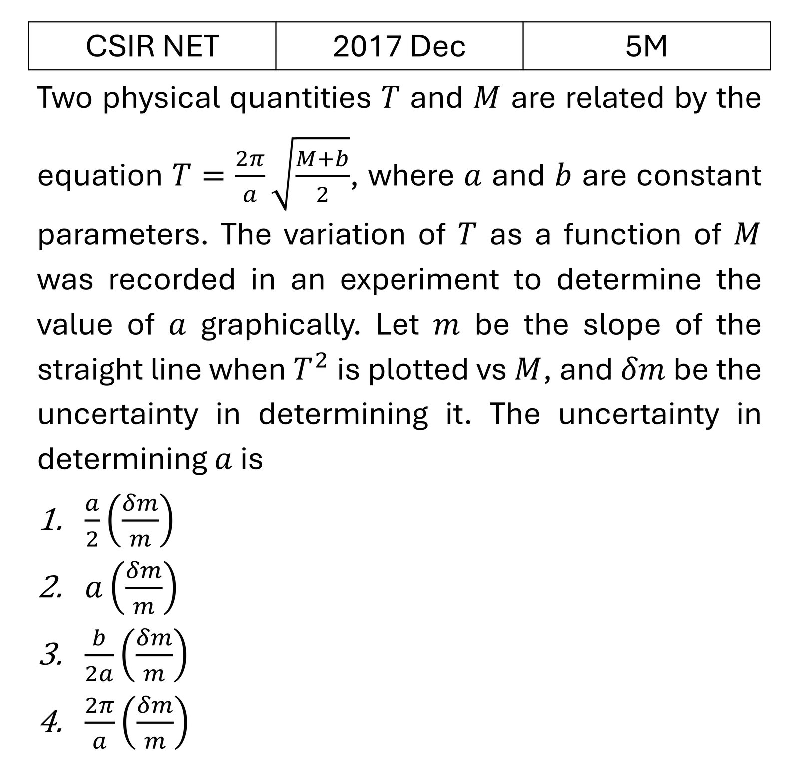 CSIR NET 2017 Dec Errors , curve fitting and data analysis previous year question CSIR_2017_Dec_Q65