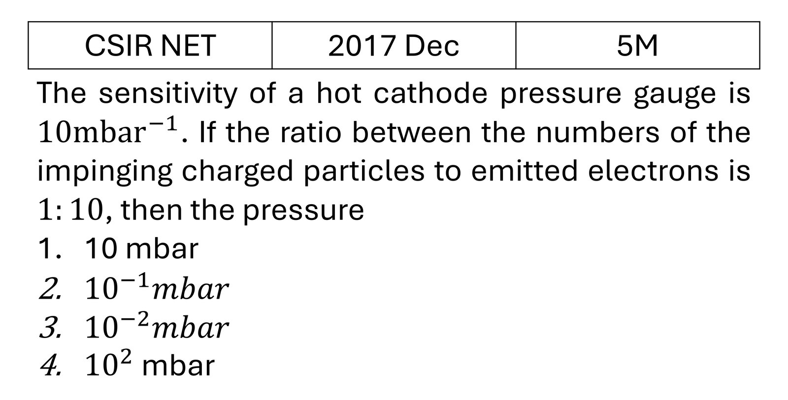 CSIR NET 2017 Dec Instruments previous year question CSIR_2017_Dec_Q66