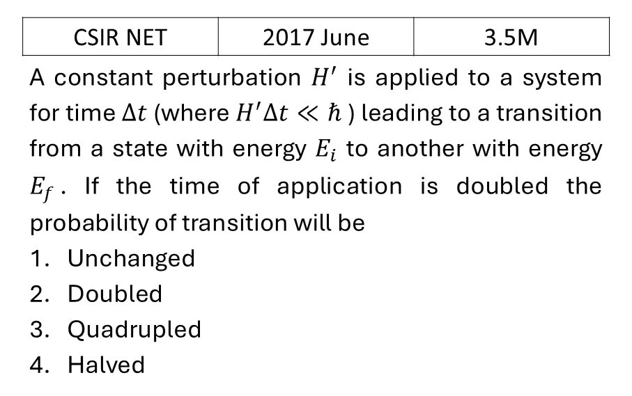 CSIR NET 2017 June Pertubation theory previous year question CSIR_2017_June_Q32