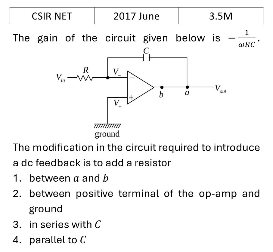 CSIR NET 2017 June OPAMP previous year question CSIR_2017_June_Q43