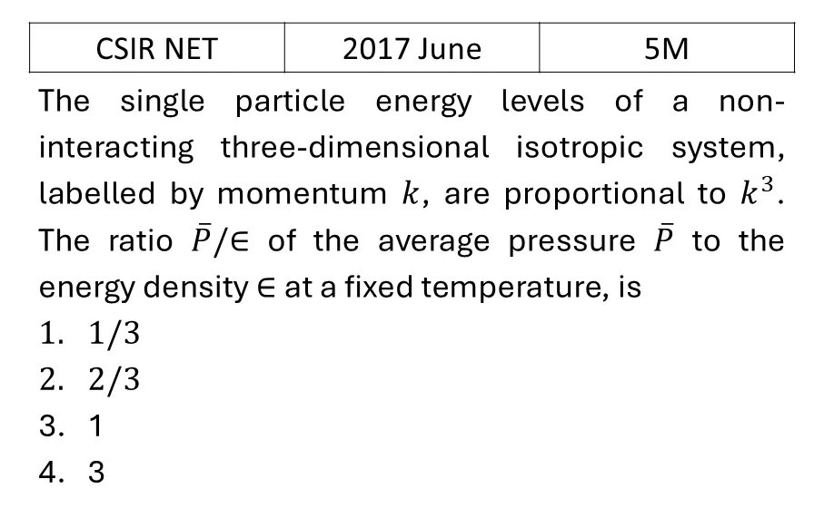 CSIR NET 2017 June Quantum Statistical Mechanics previous year question CSIR_2017_June_Q61