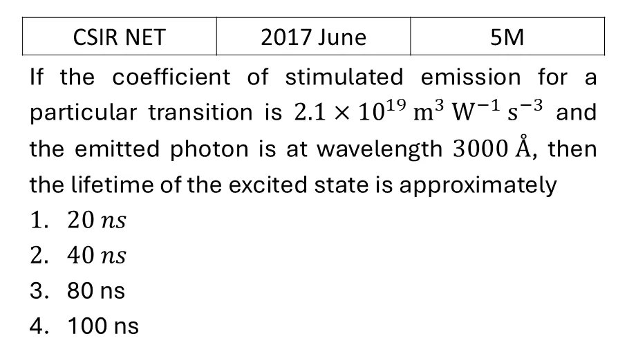 CSIR NET 2017 June Lasers previous year question CSIR_2017_June_Q68