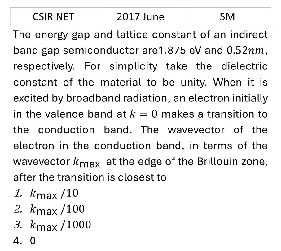 CSIR NET 2017 June Semiconductor Physics previous year question CSIR_2017_June_Q70
