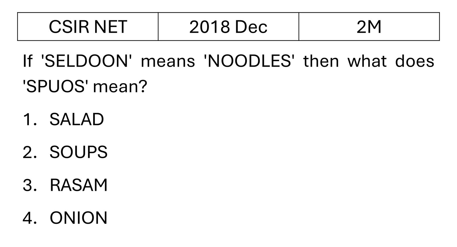 CSIR NET 2018 Dec Reasoning previous year question CSIR_2018_Dec_Q11