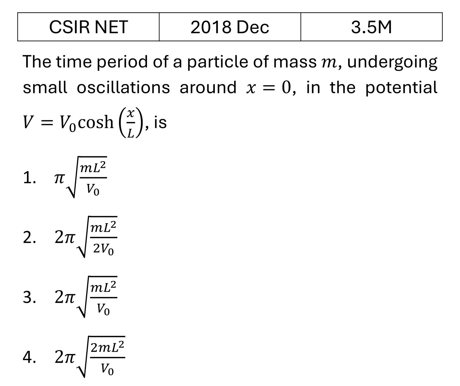 CSIR NET 2018 Dec Oscillations previous year question CSIR_2018_Dec_Q28