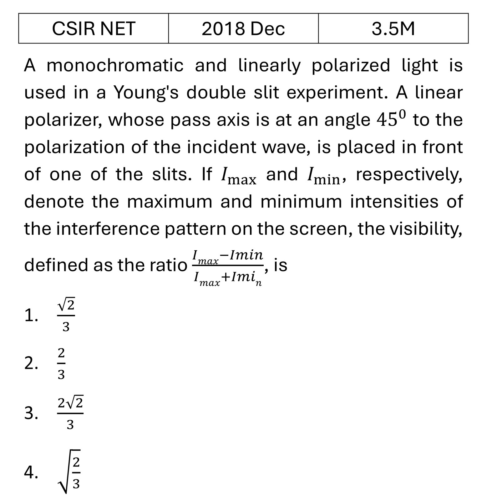 CSIR NET 2018 Dec Interference and diffraction previous year question CSIR_2018_Dec_Q32