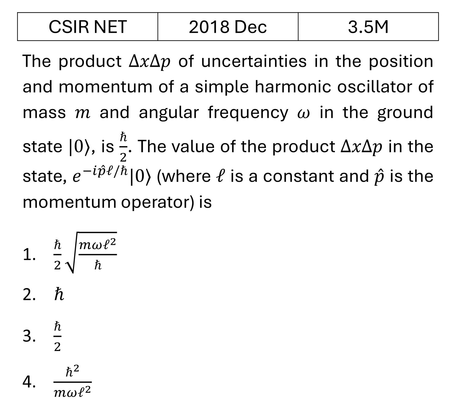 CSIR NET 2018 Dec Quantum Harmonic Oscillator previous year question CSIR_2018_Dec_Q35