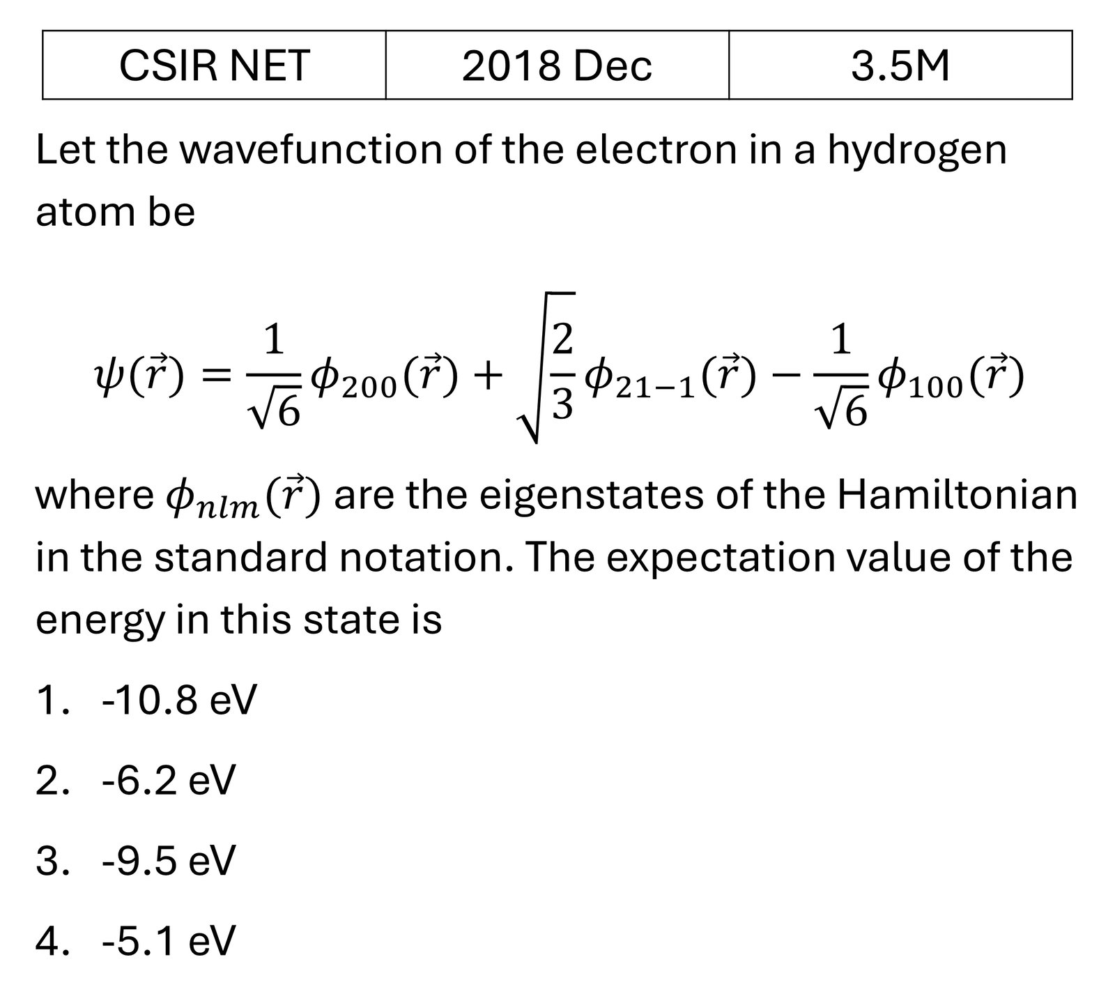 CSIR NET 2018 Dec Orbital angular Momentum and Hydrogen atom previous year question CSIR_2018_Dec_Q36