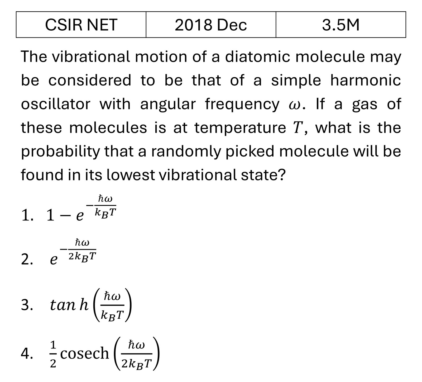CSIR NET 2018 Dec Canonical Ensemble previous year question CSIR_2018_Dec_Q40