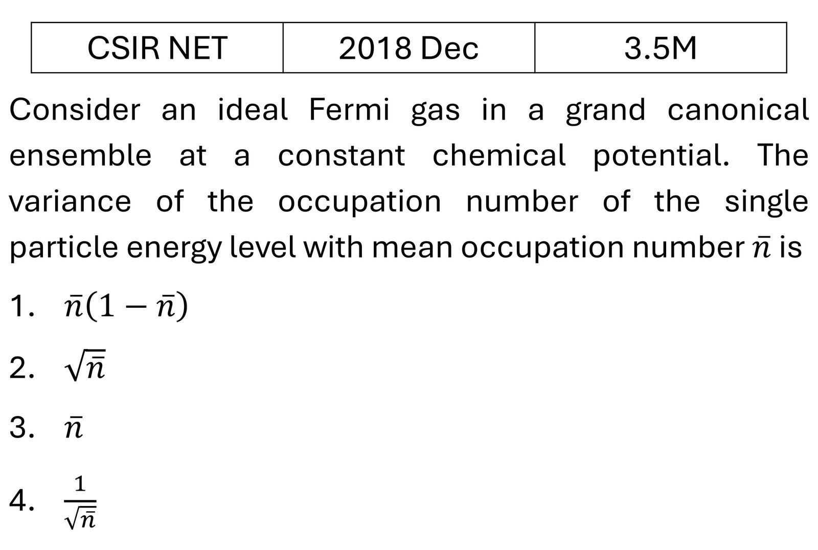 CSIR NET 2018 Dec Grand Canonical Ensemble previous year question CSIR_2018_Dec_Q41