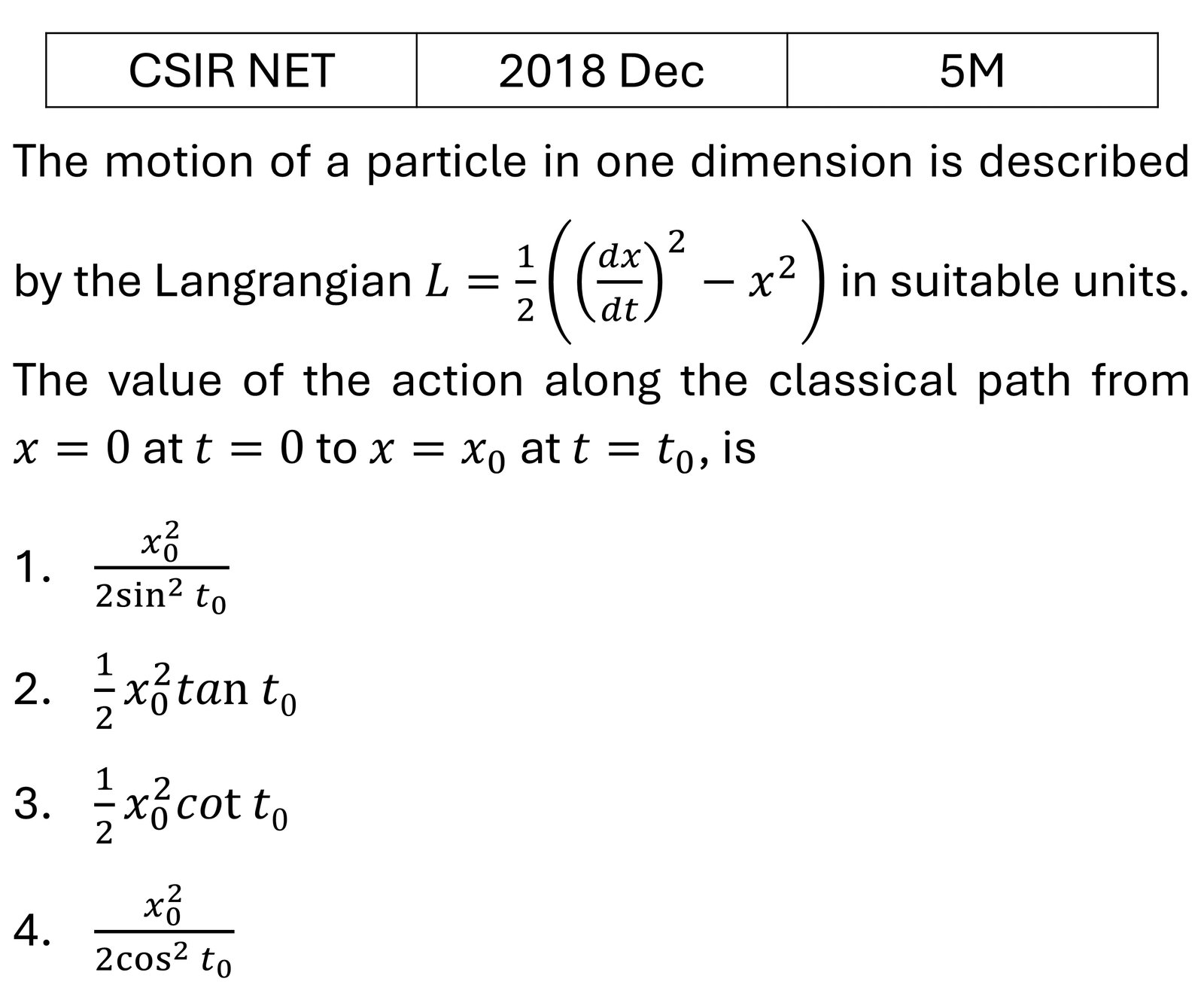 CSIR NET 2018 Dec Lagrangian and Hamiltonian previous year question CSIR_2018_Dec_Q50