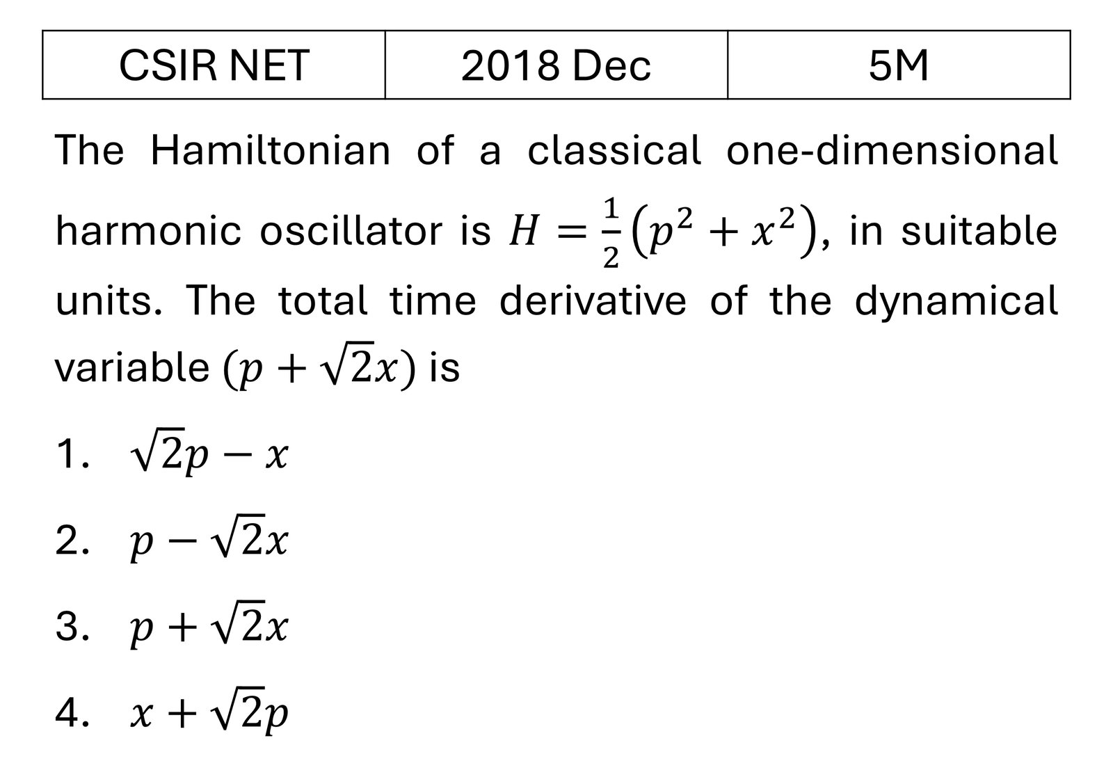 CSIR NET 2018 Dec Lagrangian and Hamiltonian previous year question CSIR_2018_Dec_Q51