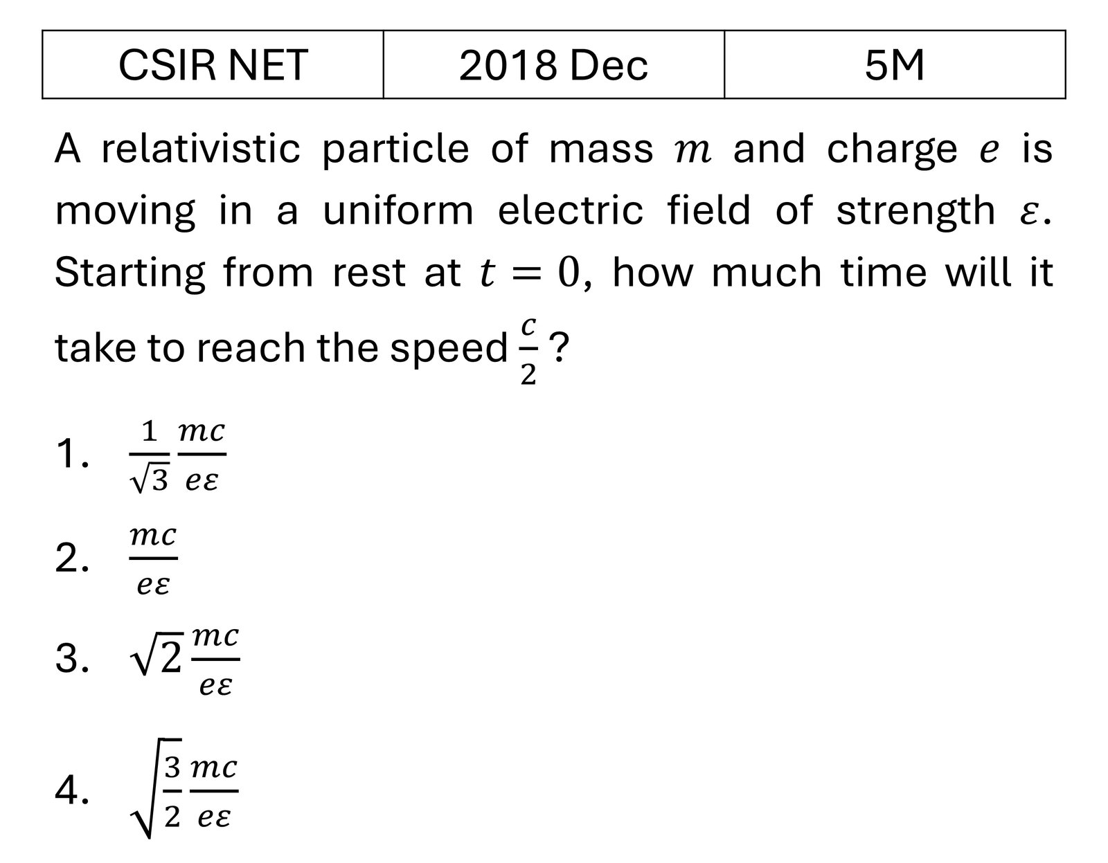 CSIR NET 2018 Dec Special theory of relativity previous year question CSIR_2018_Dec_Q52