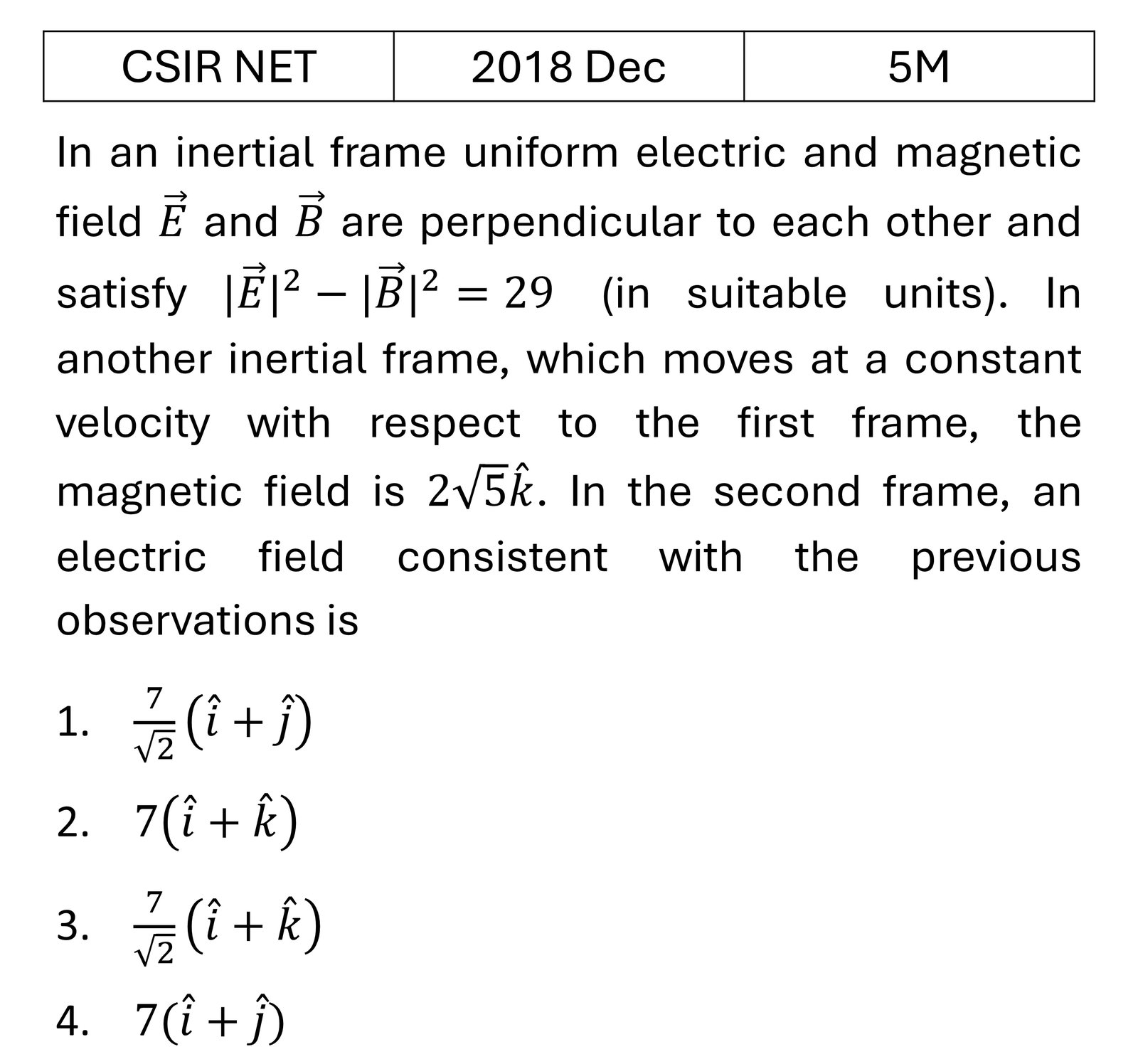 CSIR NET 2018 Dec Relativistic electromagnetism previous year question CSIR_2018_Dec_Q53