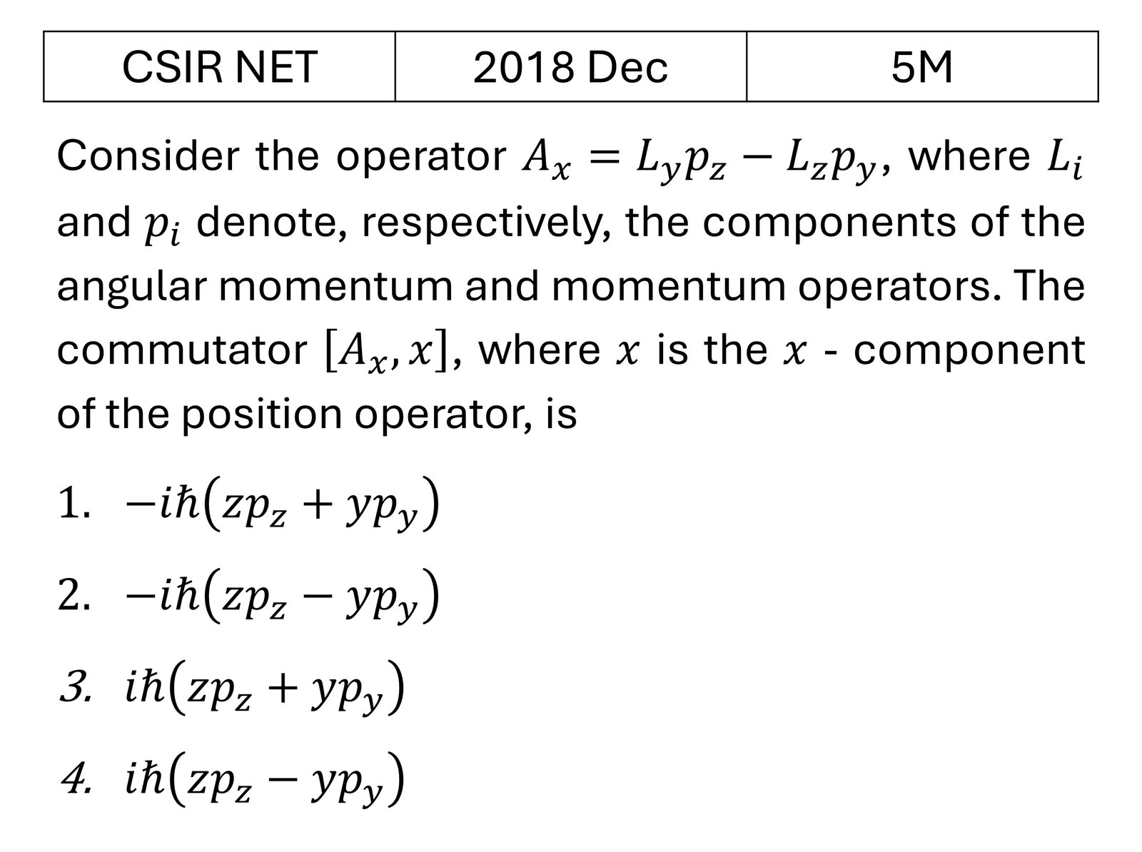 CSIR NET 2018 Dec Orbital angular Momentum and Hydrogen atom previous year question CSIR_2018_Dec_Q56