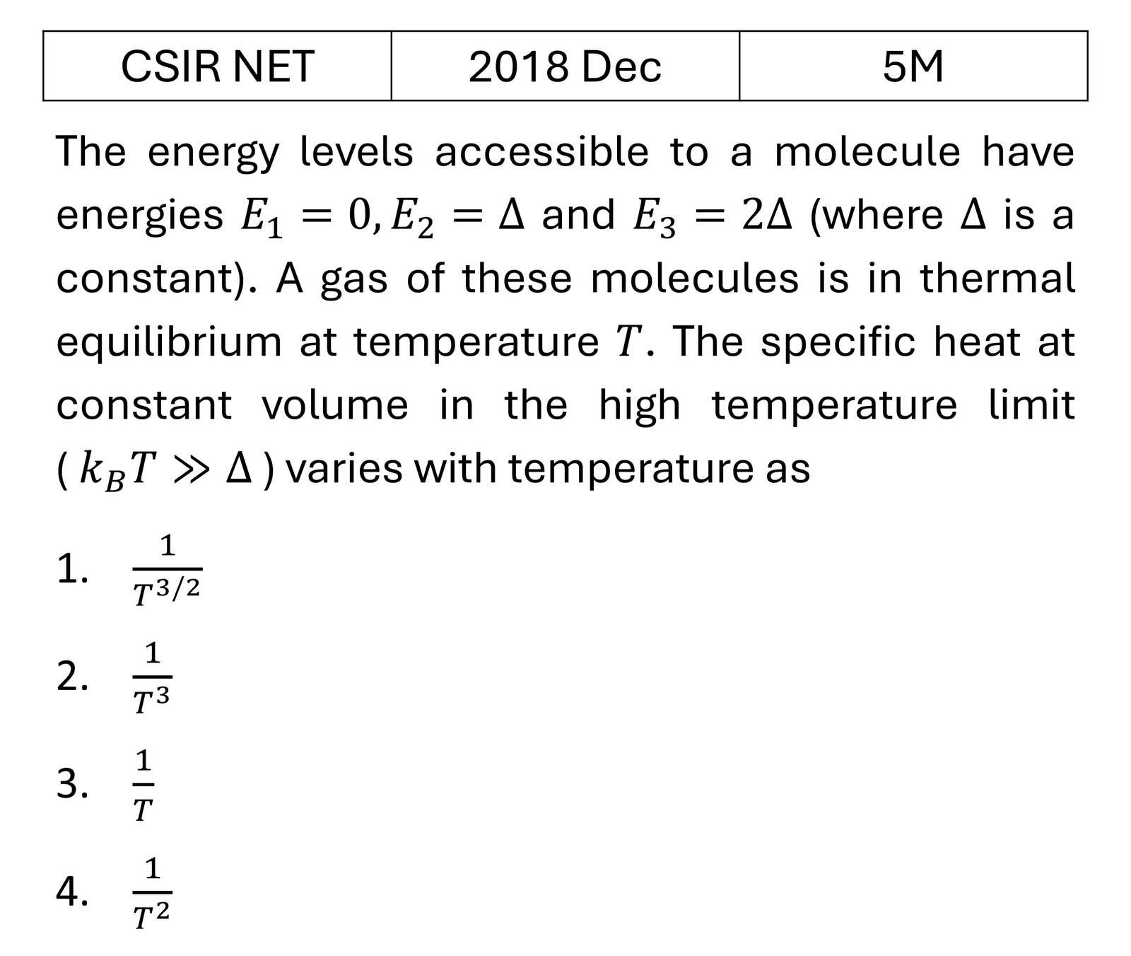 CSIR NET 2018 Dec Canonical Ensemble previous year question CSIR_2018_Dec_Q63