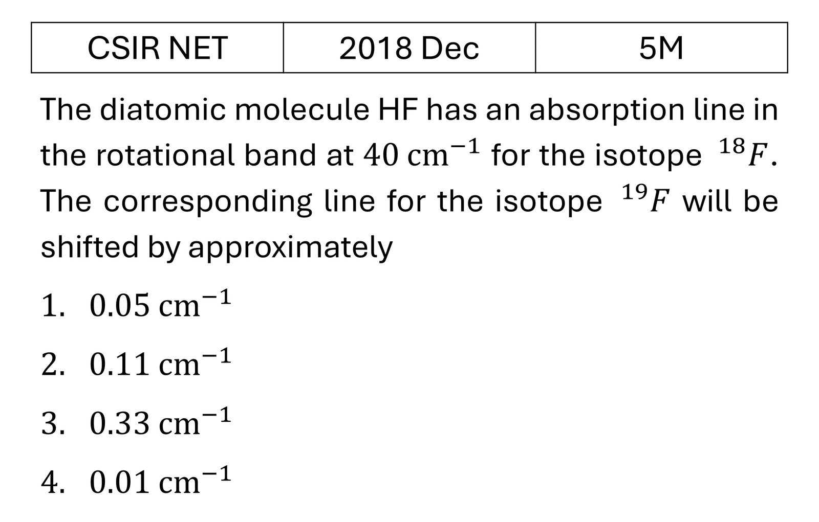 CSIR NET 2018 Dec Molecular Physics previous year question CSIR_2018_Dec_Q67