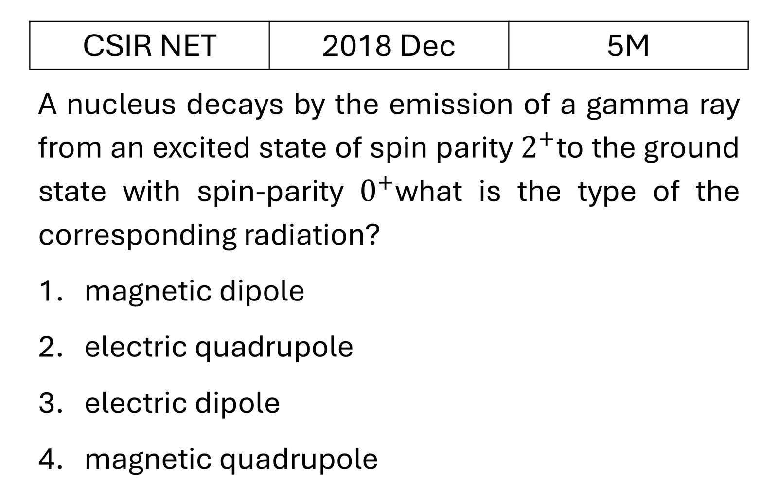 CSIR NET 2018 Dec Radioactivity previous year question CSIR_2018_Dec_Q74