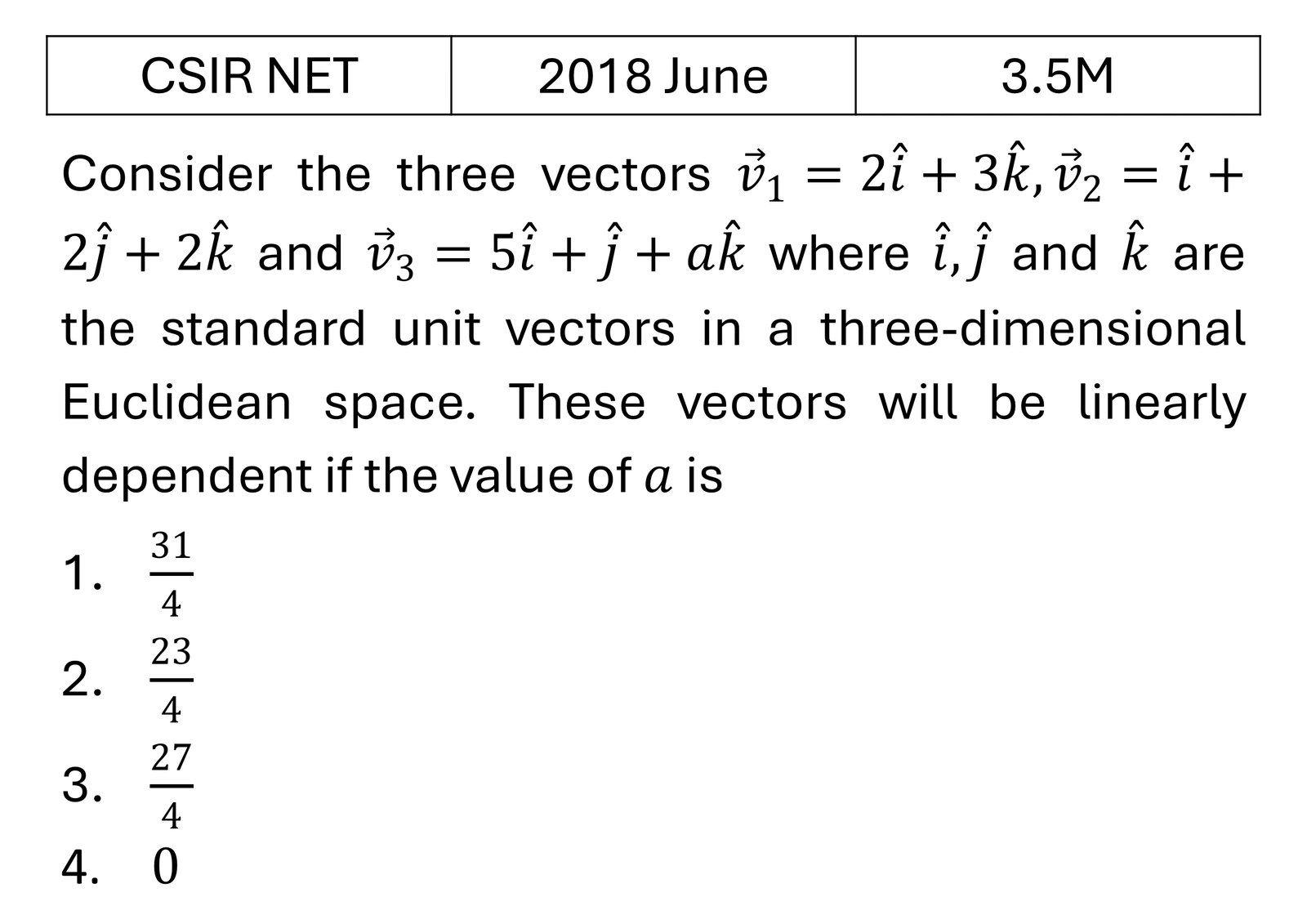 CSIR NET 2018 June Vector Algebra and Vector Calculus previous year question CSIR_2018_June_Q21