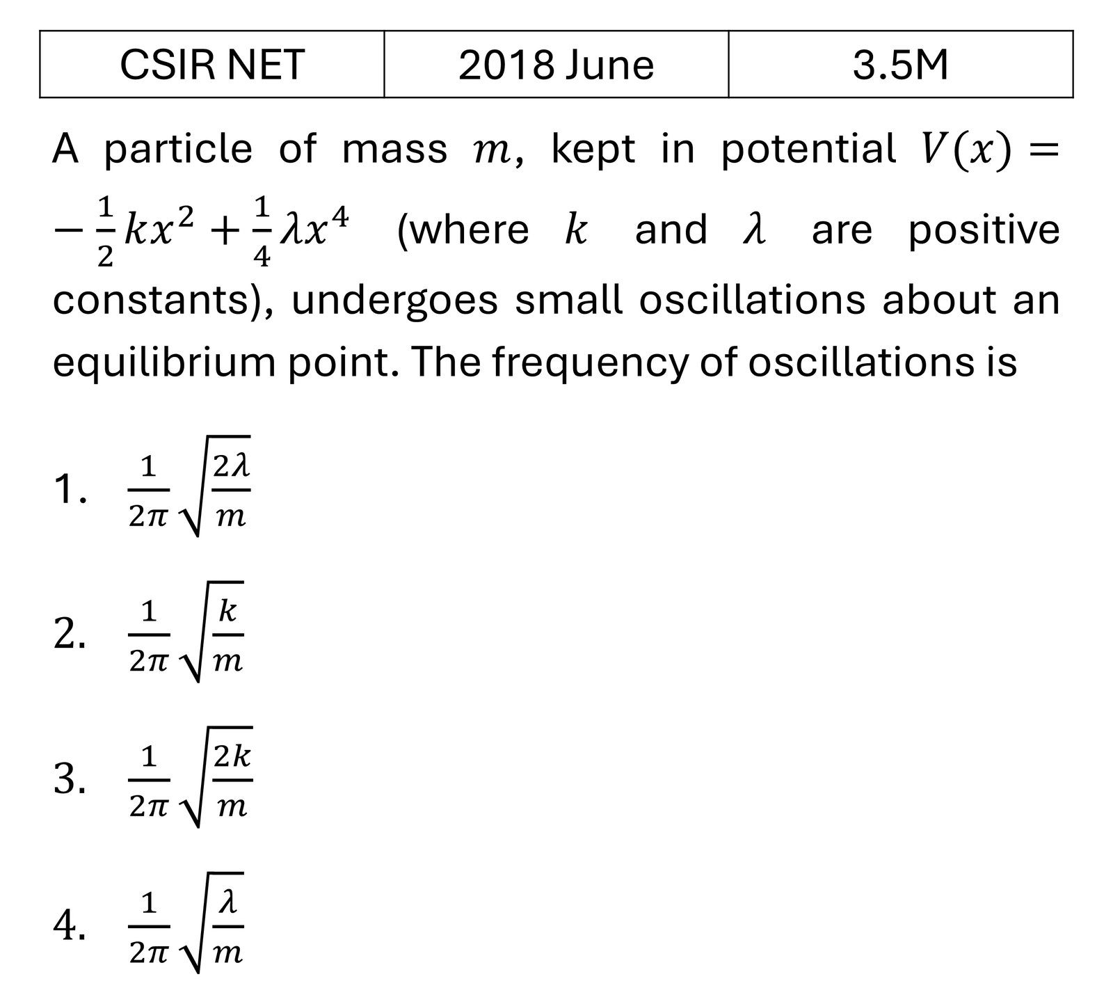 CSIR NET 2018 June Oscillations previous year question CSIR_2018_June_Q29