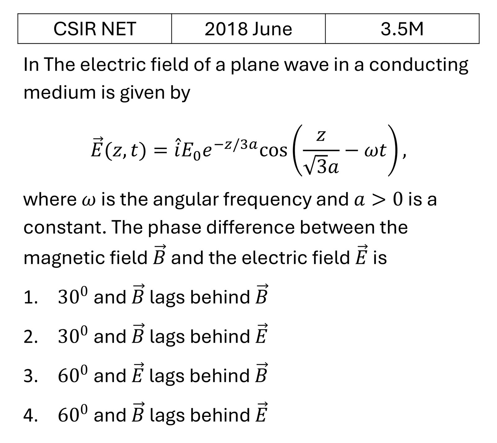 CSIR NET 2018 June EM Waves previous year question CSIR_2018_June_Q32