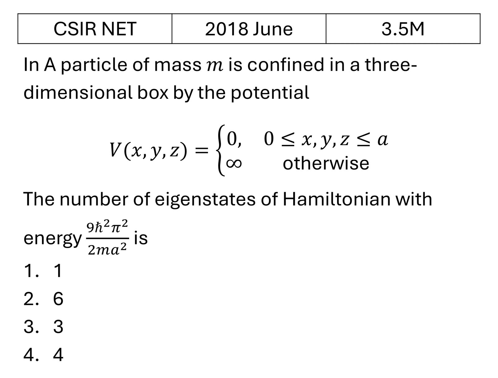 CSIR NET 2018 June Potential Well previous year question CSIR_2018_June_Q34