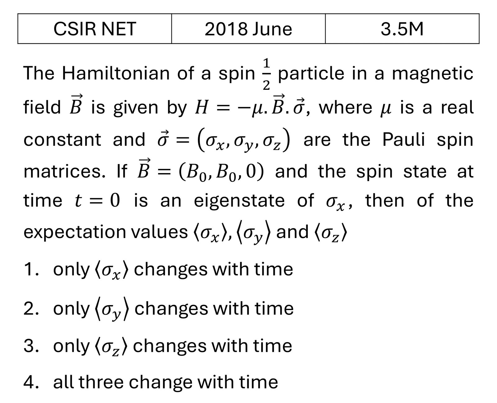 CSIR NET 2018 June Spin Angular momentum previous year question CSIR_2018_June_Q35