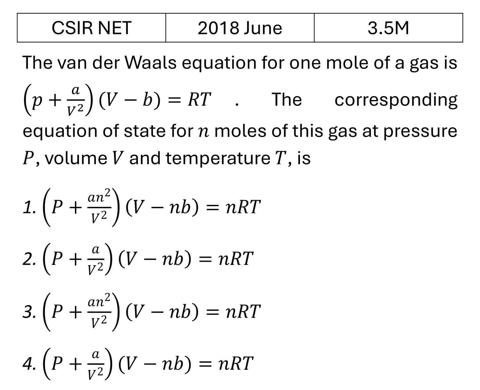 CSIR NET 2018 June Laws of thermodynamics previous year question CSIR_2018_June_Q39