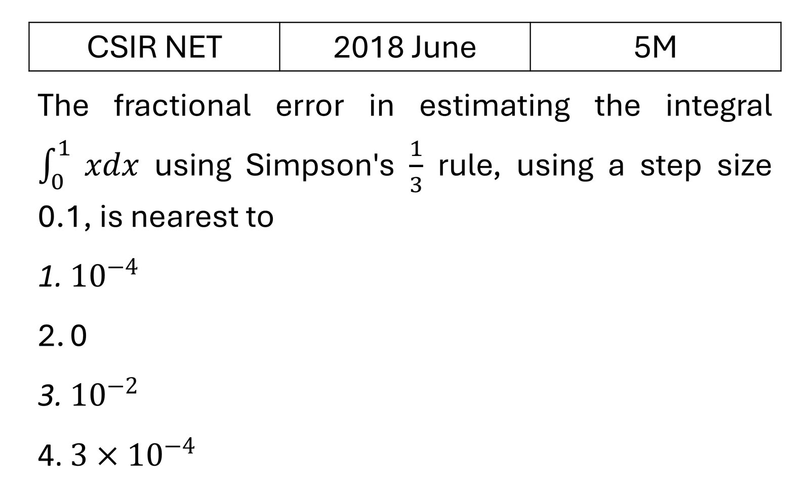 CSIR NET 2018 June Numerical Methods previous year question CSIR_2018_June_Q48