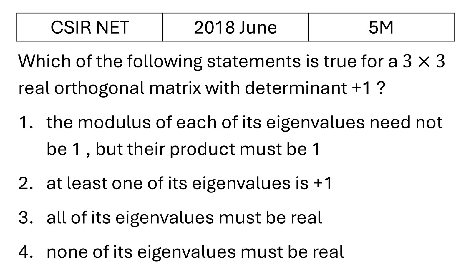 CSIR NET 2018 June Matrices and Linear Algebra previous year question CSIR_2018_June_Q49