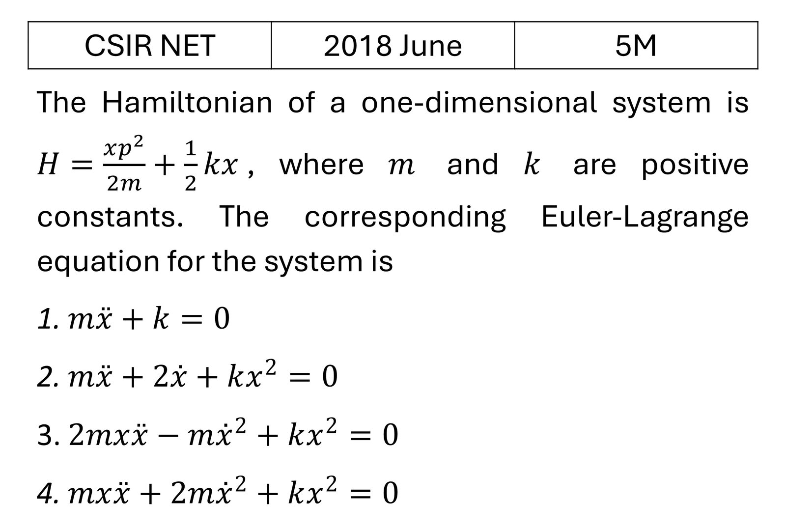 CSIR NET 2018 June Lagrangian and Hamiltonian previous year question CSIR_2018_June_Q51