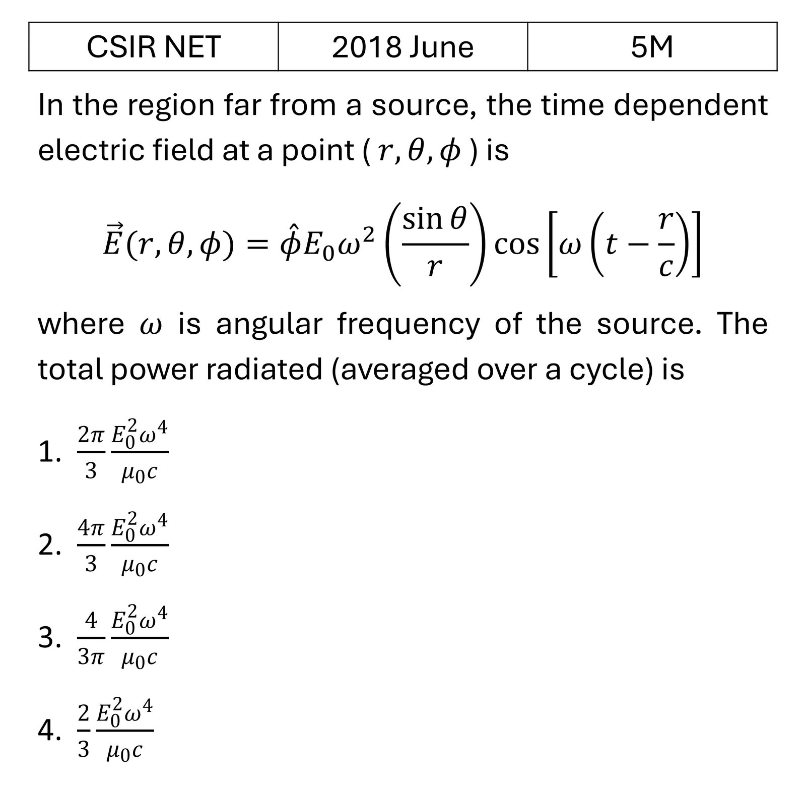 CSIR NET 2018 June Radiations previous year question CSIR_2018_June_Q54